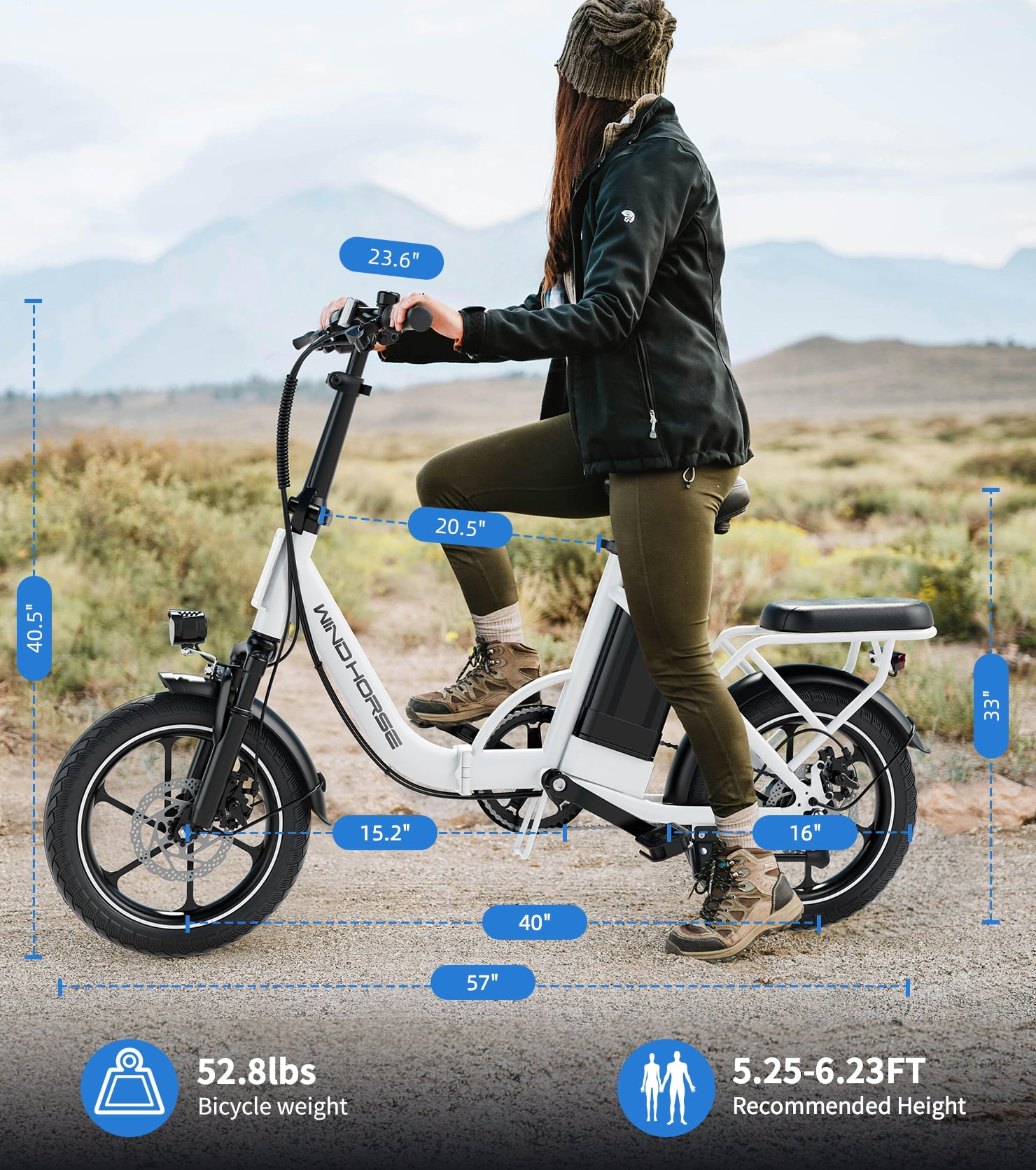 WINDHORSE Foldable Electric Bike for Adults, Peak 630W High Speed Motor 20mph, Dual Suspension, Removable Battery 35Mile Range, 16" E-Bike with Dual Seat UL2849