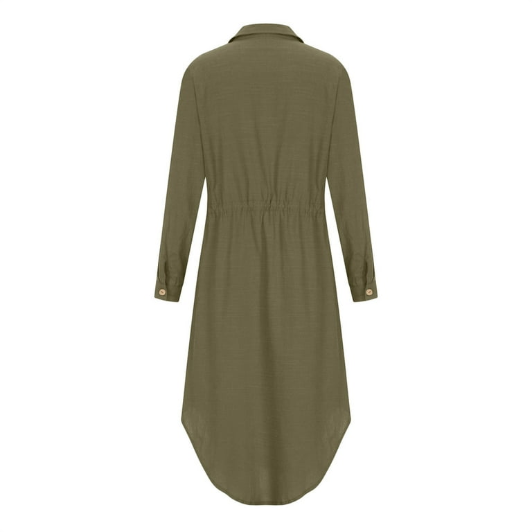 QLEICON Elegant Women's Solid Color Office Dress, V Neck