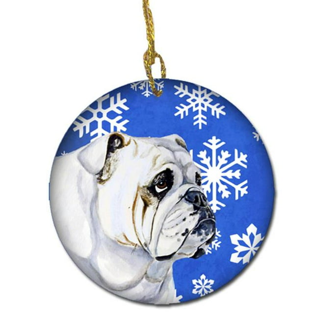 Bulldog English Winter Snowflake Holiday Ceramic Ornament
