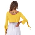 thumbnail image 2 of IEFIEL Womens V Neck 3/4 Sleeve Lace-up Crop Top Belly Dance Yoga Costume Dancewear Yellow One Size, 2 of 7
