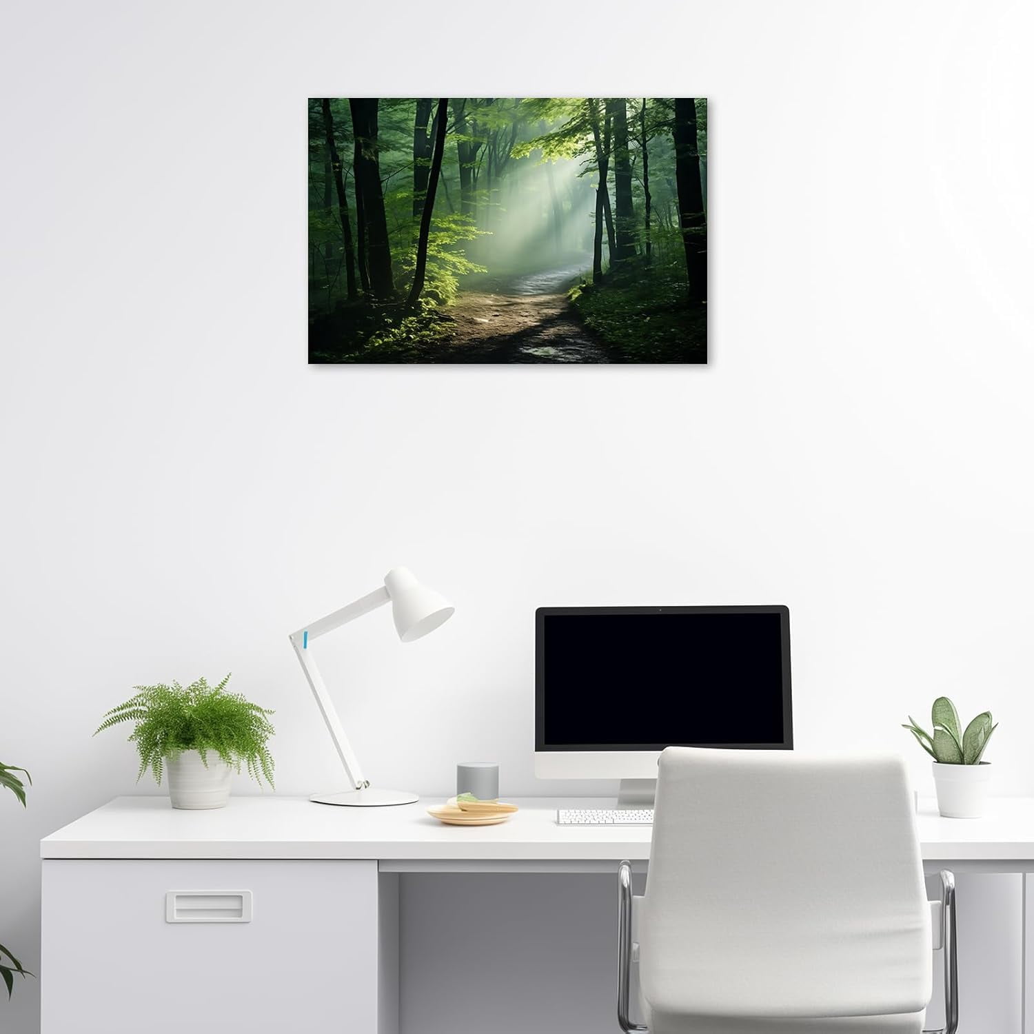 ZHONGYUTONG Green Forest Canvas Wall Art Sunshine Through Forest Road Picture Prints Morning Sunrise Paintings Nature Landscape Wall Decor Framed (24.00" x 36.00")