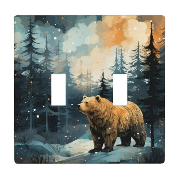 2 Gang Double Toggle Wall Plate Light Switch Cover Wallplate - Bear Moose Rustic Wood