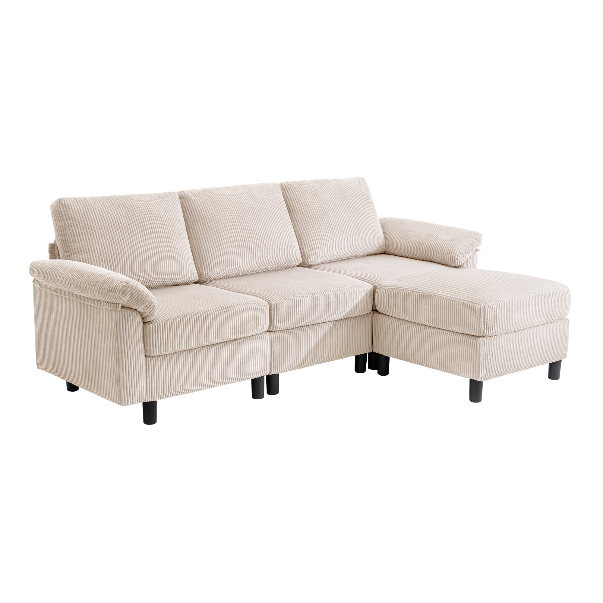 AUNEKIV Modular Sectional Sofa with Movable Ottoman, L-Shape 3-seat Storage Couch for Living Room, Beige
