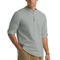 thumbnail image 4 of Iceglad Men Henley Neck Long Sleeve Cotton Linen Shirt Casual Beach Outfit Dress Shirt Grey M, 4 of 8
