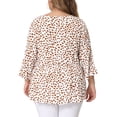 thumbnail image 3 of GRACE & GRANDEUR Blusas de mujer de talla grande con mangas 3/4, escote en V, dobladillo peplum, lunares, estilo babydoll, 2X, rosa, 3 of 6