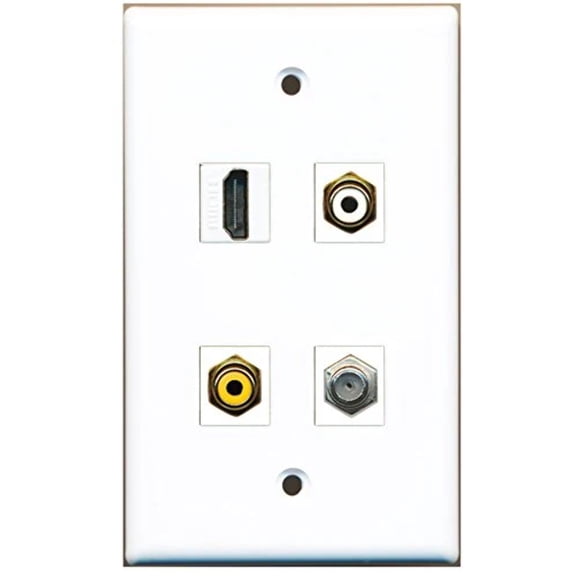 RiteAV - 1 Port HDMI 1 Port RCA White 1 Port RCA Yellow 1 Port Coax Cable TV- F-Type Wall Plate