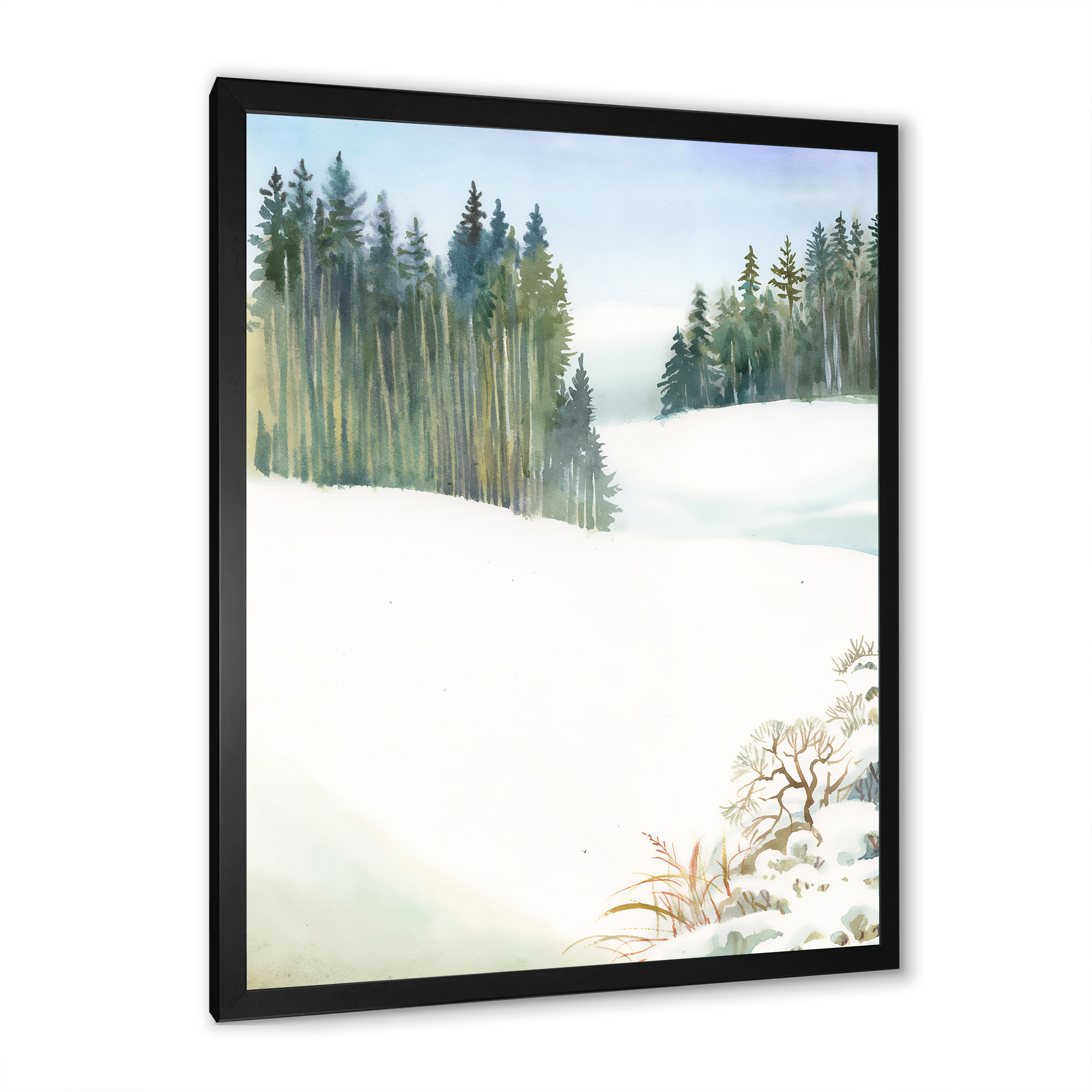 Designart 'Pine Forest In Snowy Winter Mountains' Traditional Framed Art Print