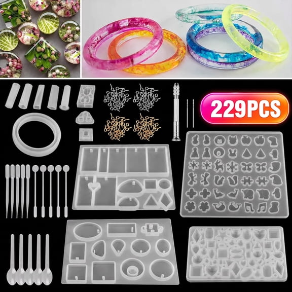 TSV 229pcs Silicone Resin Molds Kit, Silicone Epoxy Casting Molds Tools Set for DIY Jewelry Craft Making