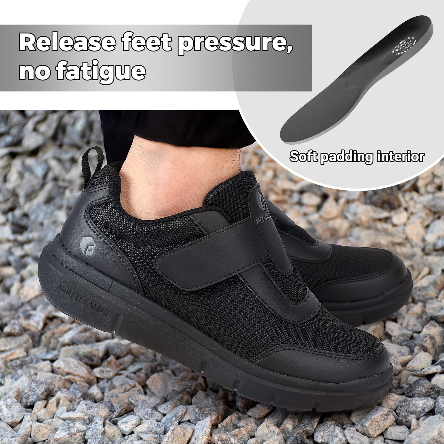 Men’s Diabetic Wide Toe Black Walking Shoe Adjustable Closure sz 10 (44) NWT Men main image 2