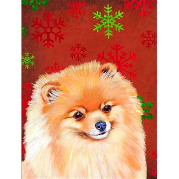 11 x 15 In. Pomeranian Red And Green Snowflakes Holiday Christmas Flag, Garden Size