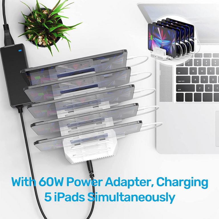 Unitek USB Charging Station, 10 USB Fast Ports Charge Docking Station and  Adjustable Dividers, Multi Device Charger Organizer Compatible with iPad