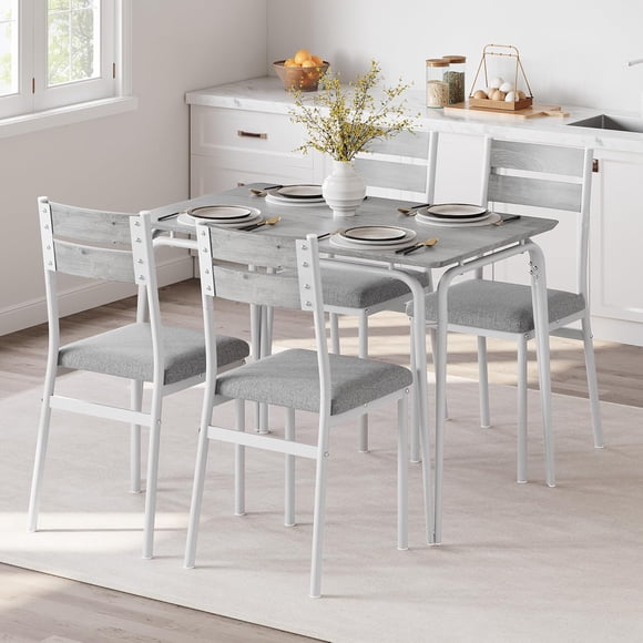Dining Table for 4, Small Table and Chairs Set of 4, Square Dinette Set for 4, 5Pcs Kitchen & Dining Room Sets for Small Space (White, Table with 4 Upholstered Chairs)