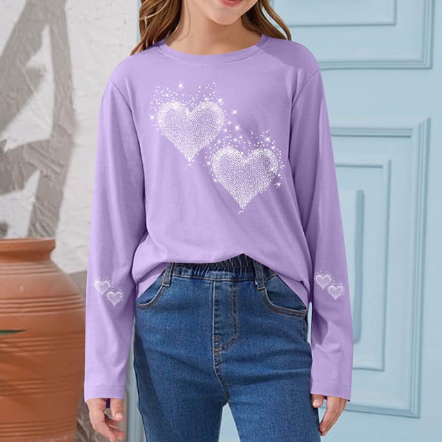 Blusas y camisas de manga larga con cuello redondo CUHK Top estampado de cuello redondo para primavera y verano Jersey informal Camisa básica de manga larga para niños y niñas Blusa de poliéster para