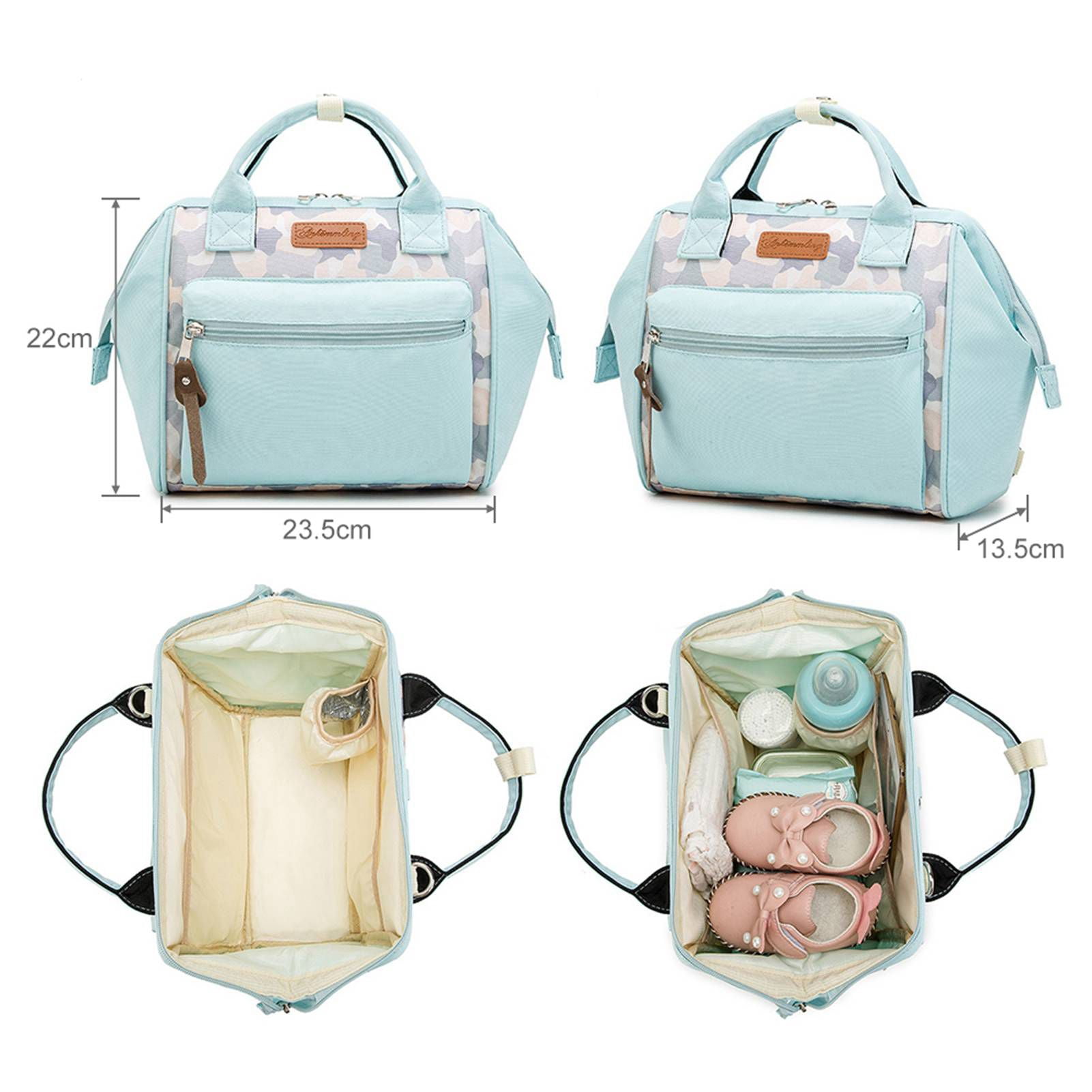 Suodoka Multifunctional Diaper Bag Water-Resistant Travel Tote Baby Handbag for Mom Large Capacity with Insulated Pockets Blue Camo 9.45 inches / 24 cm