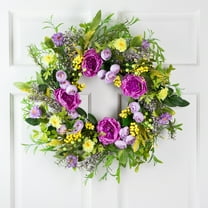 Northlight Peony Mixed Floral Springtime Wreath - 24" - Purple and Yellow