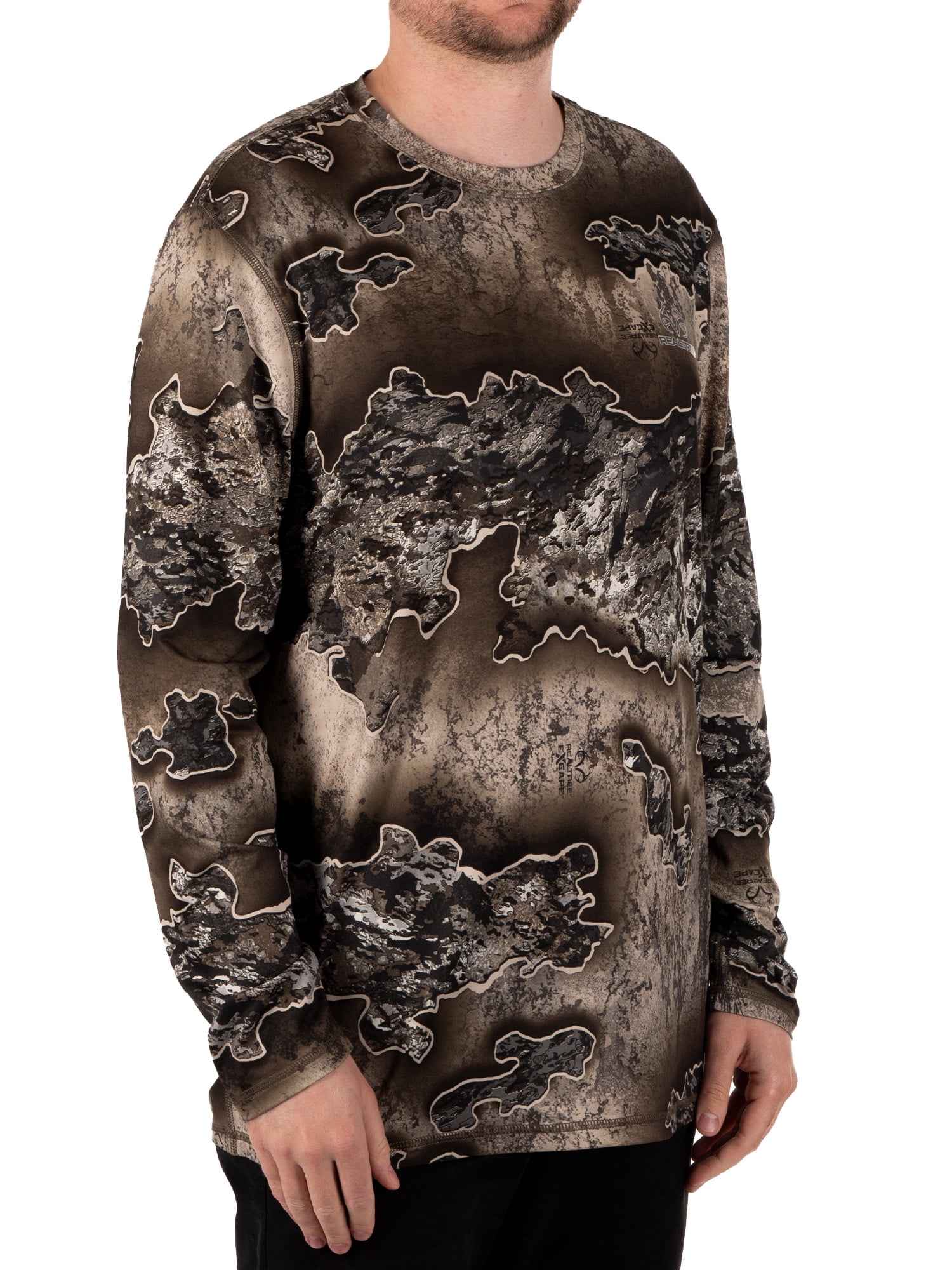 (2 pack) Realtree Men's Long Sleeve Camouflage Hunting Performance Shirt, Realtree Excape, XL