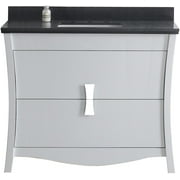47.6-in. W Floor Mount White Vanity Set For 3H8-in. Drilling Black Galaxy Top Biscuit UM Sink
