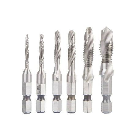 

6pcs Hex HSS High Steel Thread Spiral Screw Metric Composite Tap Drill Bit Tap PR 03-008 Short Type (Silver)