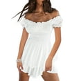 thumbnail image 3 of KelaJuan Summer Women Short Sleeve Rompers Dress Sexy Solid Color Ruffle Off-shoulder Party Dresses with Shorts Jumpsuit Beach Streetwear, 3 of 8