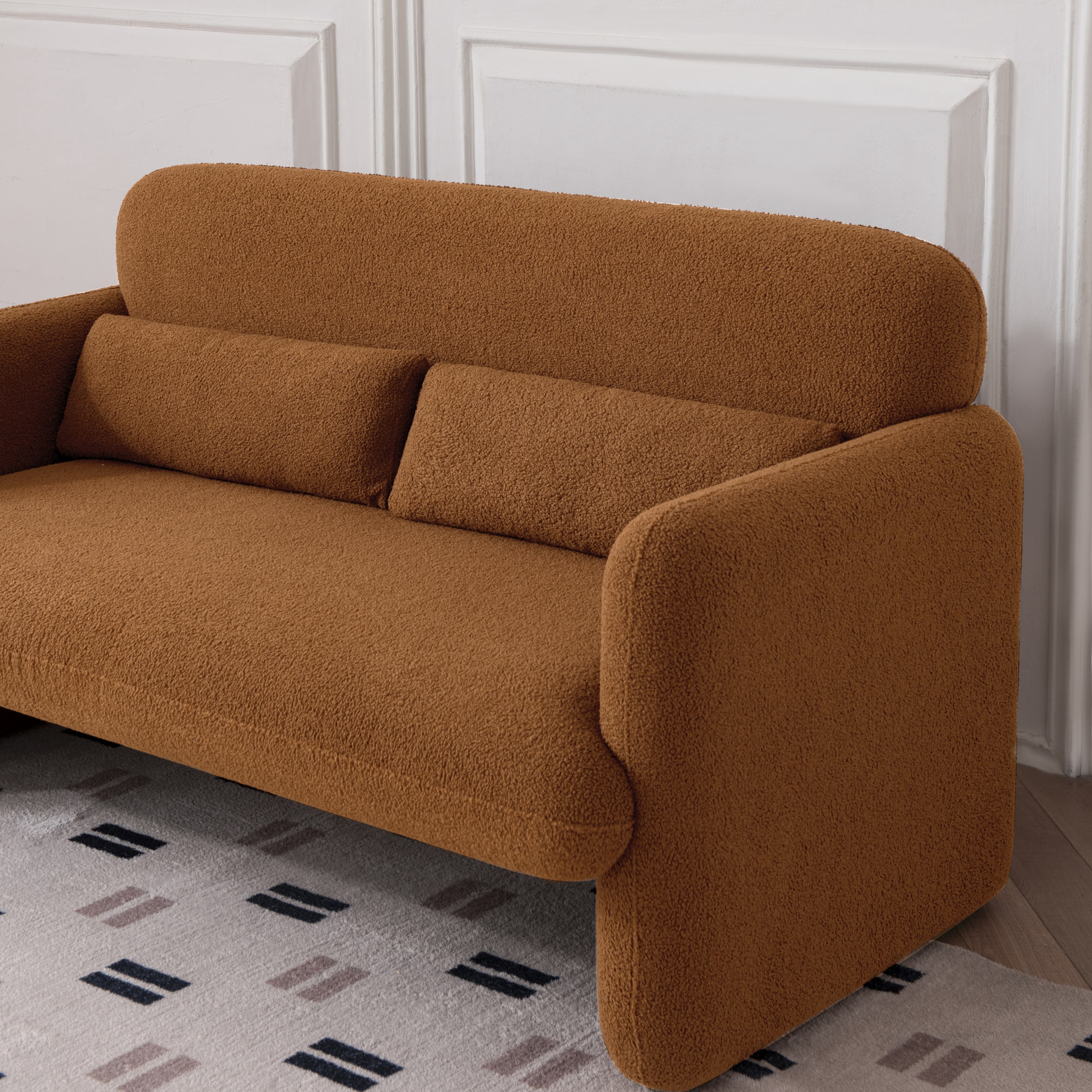 MAYEERTY Modern Lamb Fabric Loveseat Sofa Solid Wood Frame Toss Pillow Included