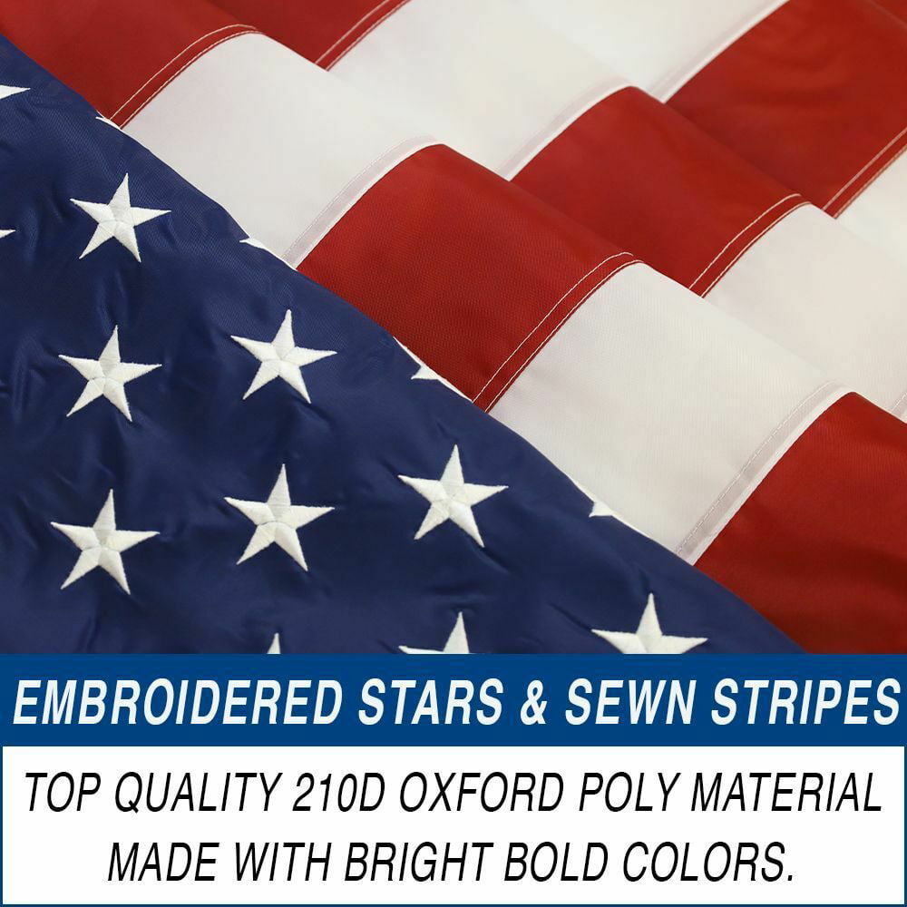 American 8ft x 20in Pull Down Flag Nylon Sewn Stripes EMBROIDERED STARS USA 