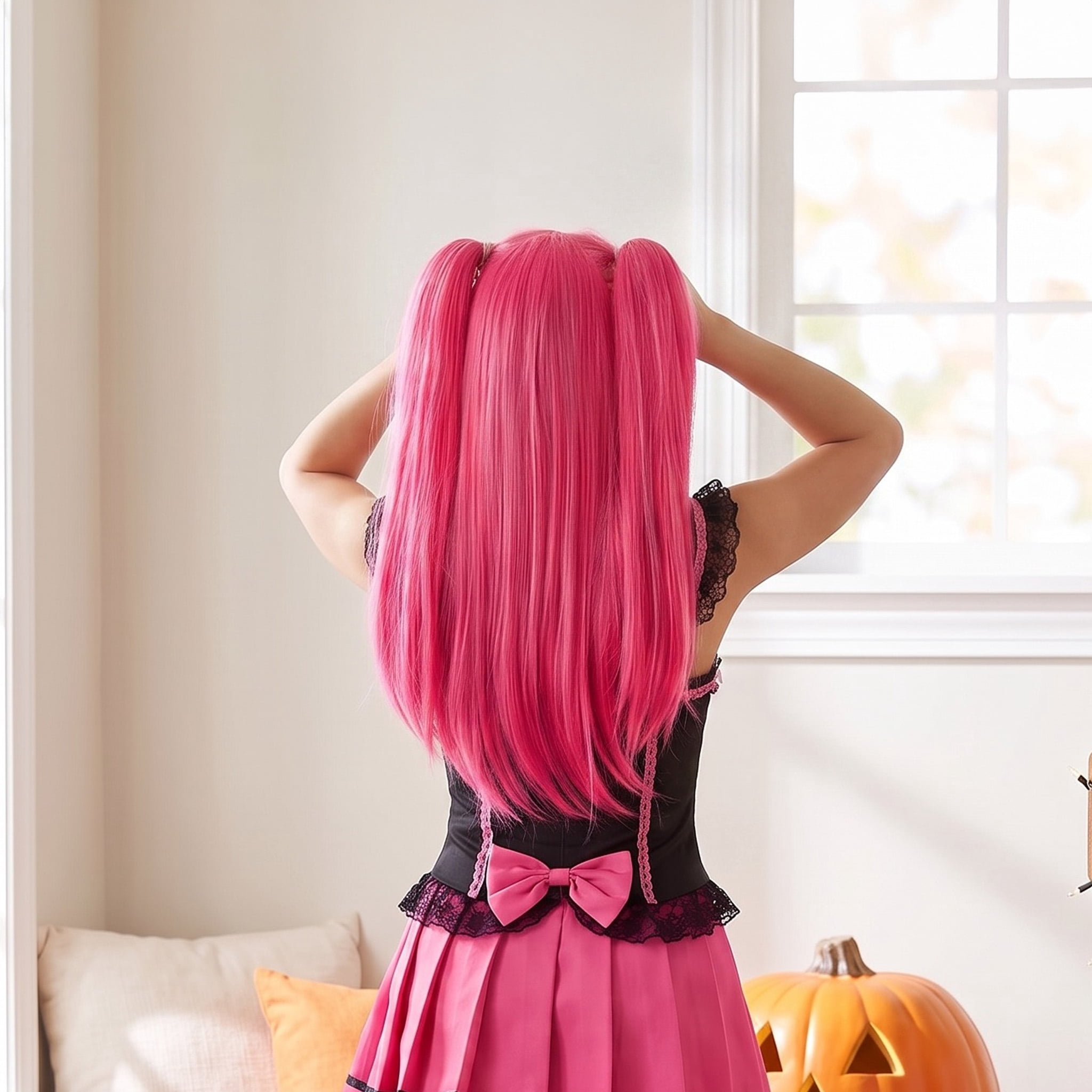Ponytails Wig Costume Accessory for Adults, Pink, Halloween by Way To Celebrate