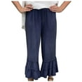 thumbnail image 5 of Wycnly Womens Flare Pants Flowy Pants for Women Vintage Cotton Linen Boho Ruffle Layer Long Pants Casual Solid Elastic Waist Plus SIze Ladies Girls Trousers Fall, 5 of 7