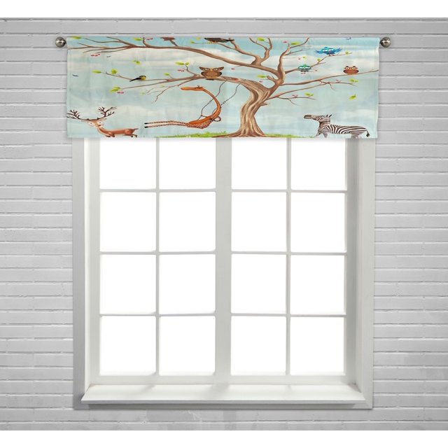 Cenefa de cortina para ventana ABPHQTO Animales y ramo de árboles con Bolsillo para barra 45x130 cm
