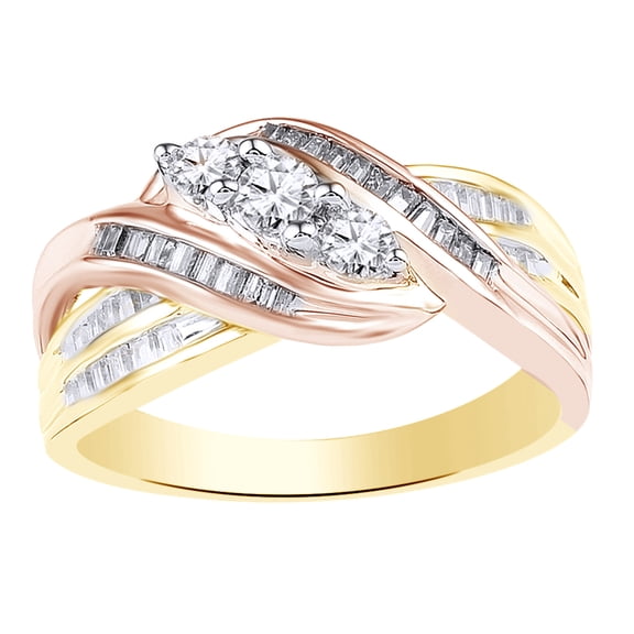 AFFY White Natural Diamond Three Stone Wrapped Ring in 10k Two-Tone Solid Gold