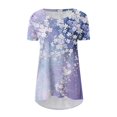 thumbnail image 3 of Camiseta de Cuello Redondo de Manga Corta de Raglan Impresa Casual para Mujeres con Espalda Corta Delantera Larga, 3 of 5