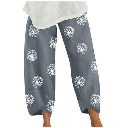 

Dadaria Linen Pants for Women High Waisted Mountain Treetop Print with Pocket Sports Running Yoga Athletic Linen Pants Gray XXXL Female