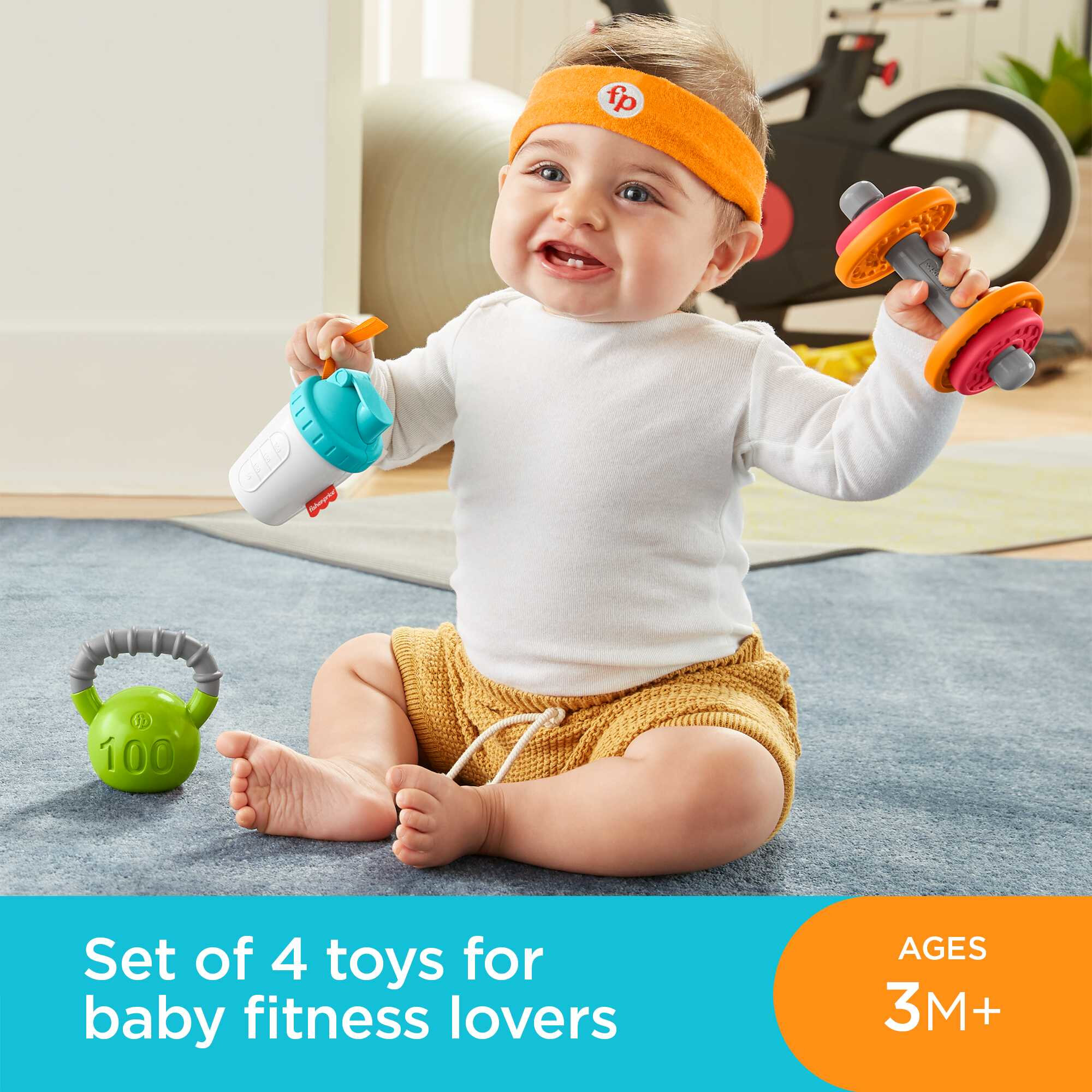 Fisher-Price Baby Teething & Rattle Toys Baby Biceps Gift Set, Gym-Themed for Infant Fine Motor & Sensory Play, 4 Pieces - image 2 of 6