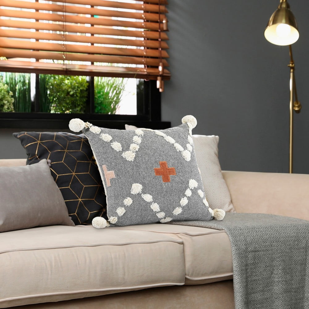 Ox Bay 20" x 20" Hand-stitched Gray/ Orange Geometric Organic Cotton Pillow Cover