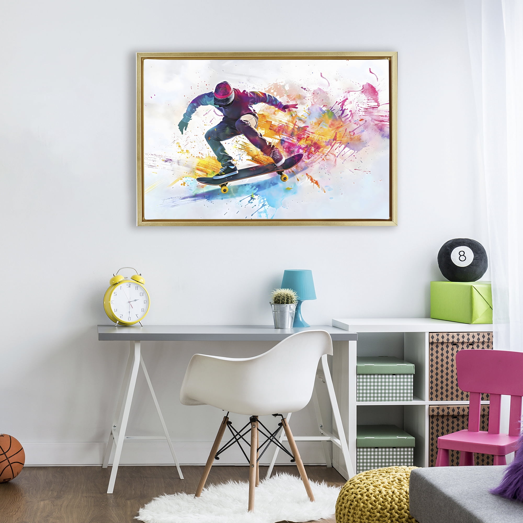 Stupell Industries Skateboarder in Motion Gold Framed Floater Canvas Wall Art, design by Creative Studio