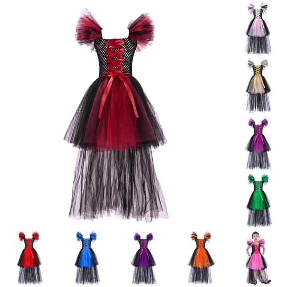 HNMKIU Halloween Costumes for Girls Toddler Kids Baby Girls Magnificent Witch Halloween Black Gown Fancy Dress Up Cosplay Party Tutu Dress Dresses H - 18-24 Months