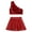 Red, variant on TiaoBug Kids Girls Hip Hop Jazz Dance Outfits One Shoulder Crop Top Mini Skirt Set