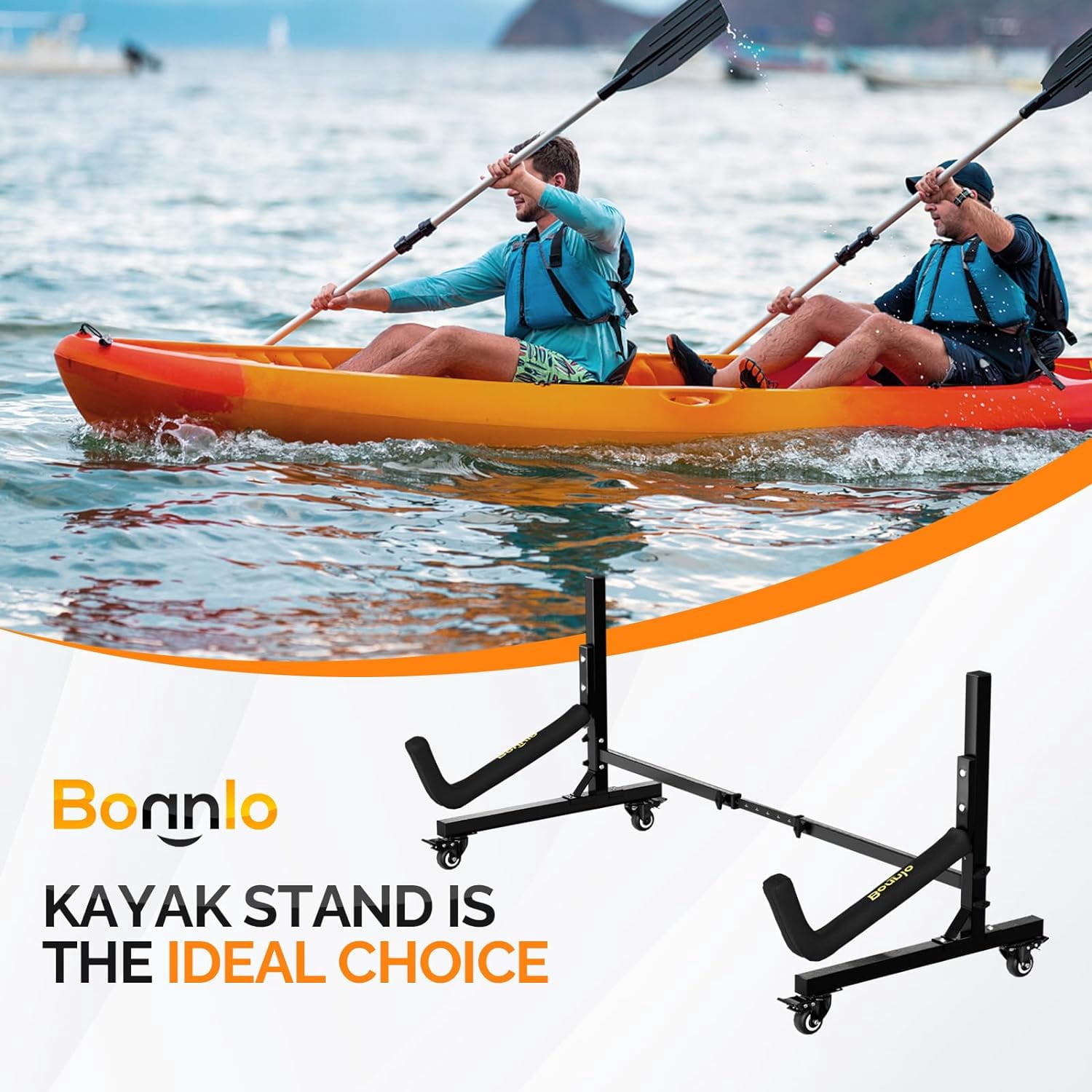 Neatifyes Kayak Stand Freestanding Storage Rack for Kayak Canoe Boat Paddle Board SUP Surfboard for Indoor Outdoor Garage, Shed, Dock with Lockable Wheels Wide Adjustable
