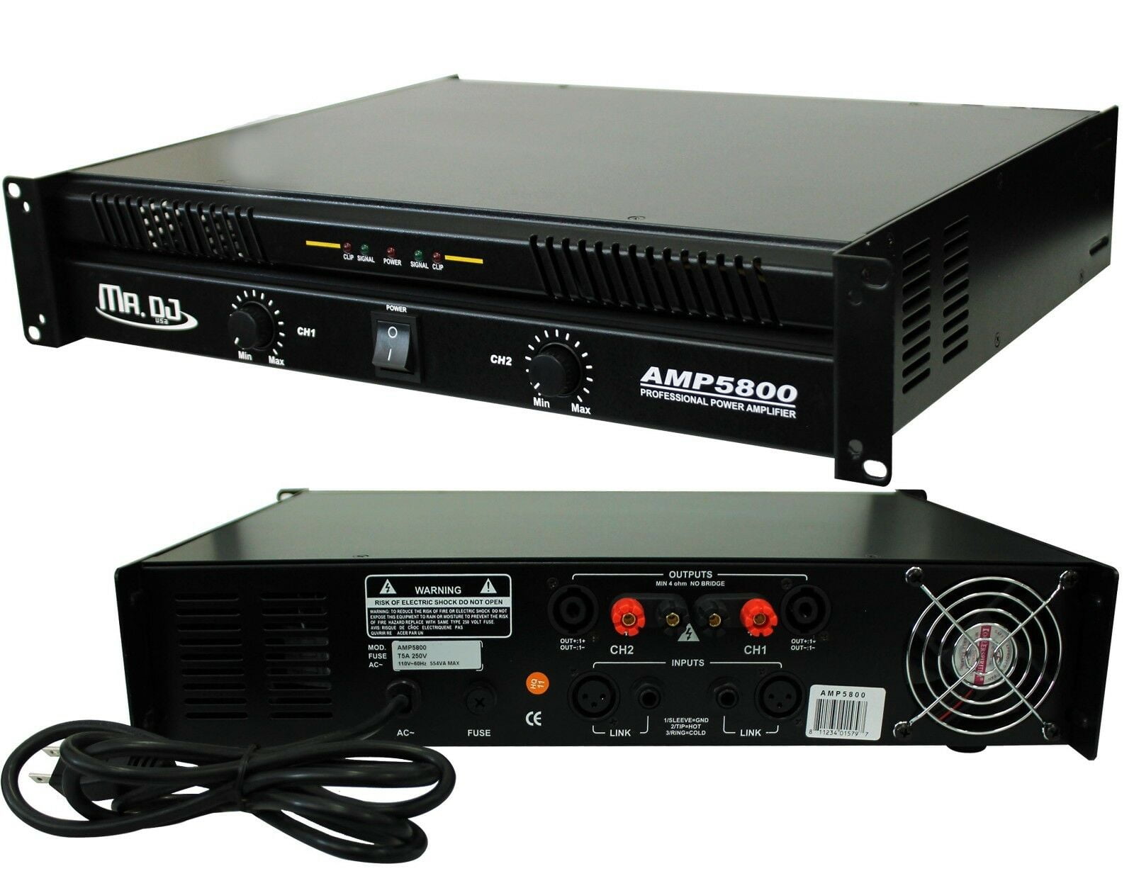 MR DJ AMP5800 PRO Series Power PA DJ Amplifier 2U Rack Mount 2 Ch. 5800  Watts