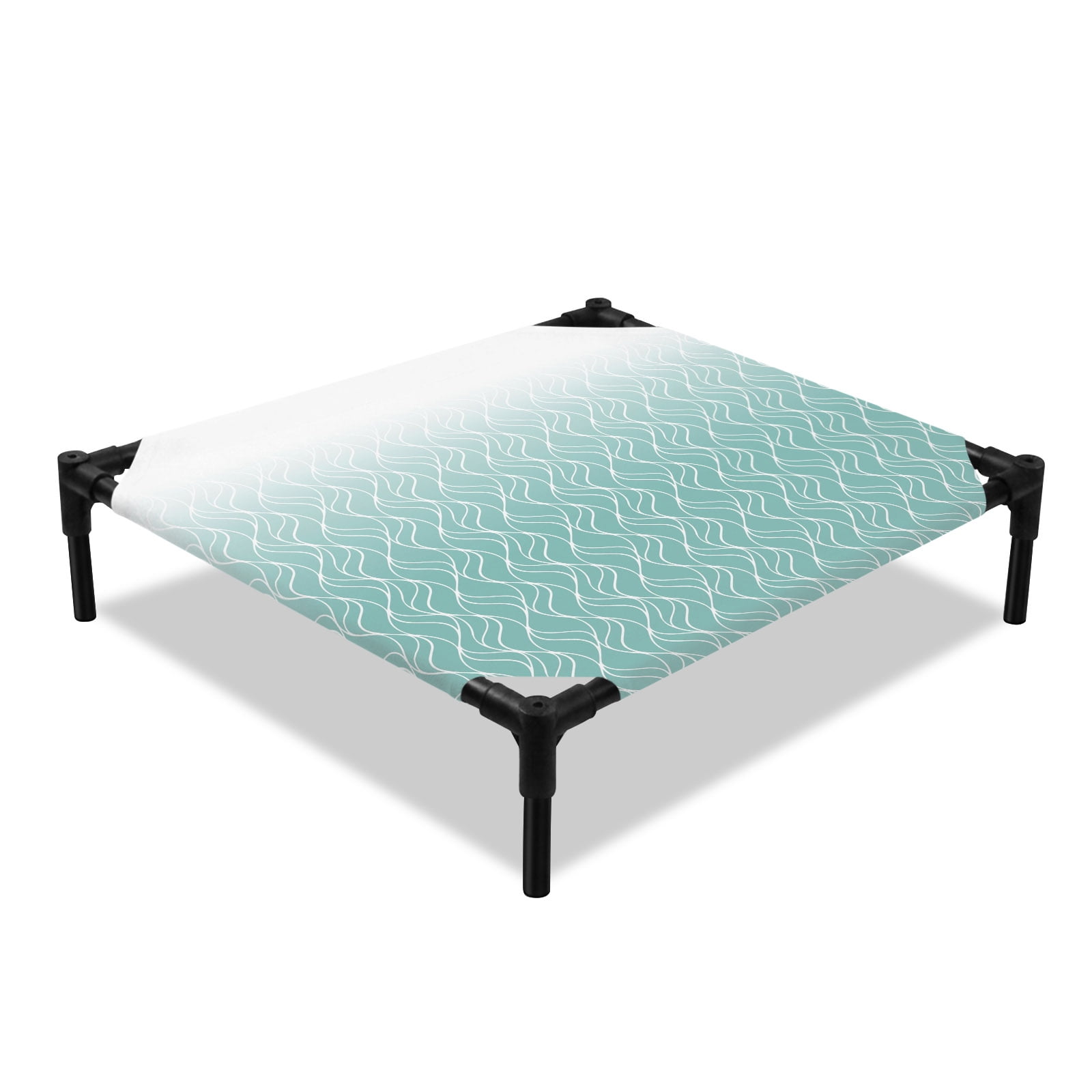 Gradient Teal Elevated Dog Bed Abstract Morocco Teal Curved Lines Cooling Breathable Outdoor Raised Dog Cot Bed with Metal Frame Non-Slip Feet for Small Dog 20x20in