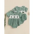 thumbnail image 3 of Baby Toddler Girls Summer Sweet Romper 3 6 12 18 Months Infant Short Sleeve Doll Collar Tractor Embroidery Plaid Romper, 3 of 9