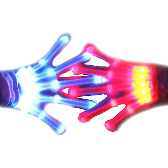 LINLIN LED Glowing Gloves, 12 Colours Flashing Skeleton Finger Gloves LED Light Up Gloves for Boys Girls Christmas Halloween Birthday Party Favors Gifts