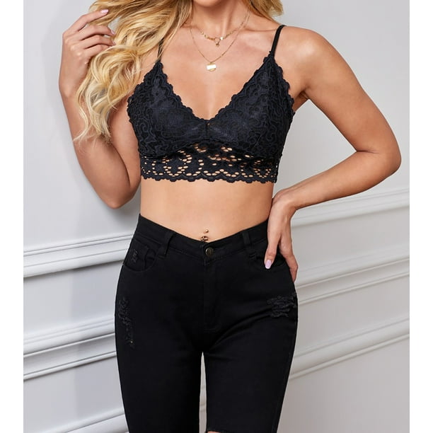 Women's Black Chunky Lace Bralette