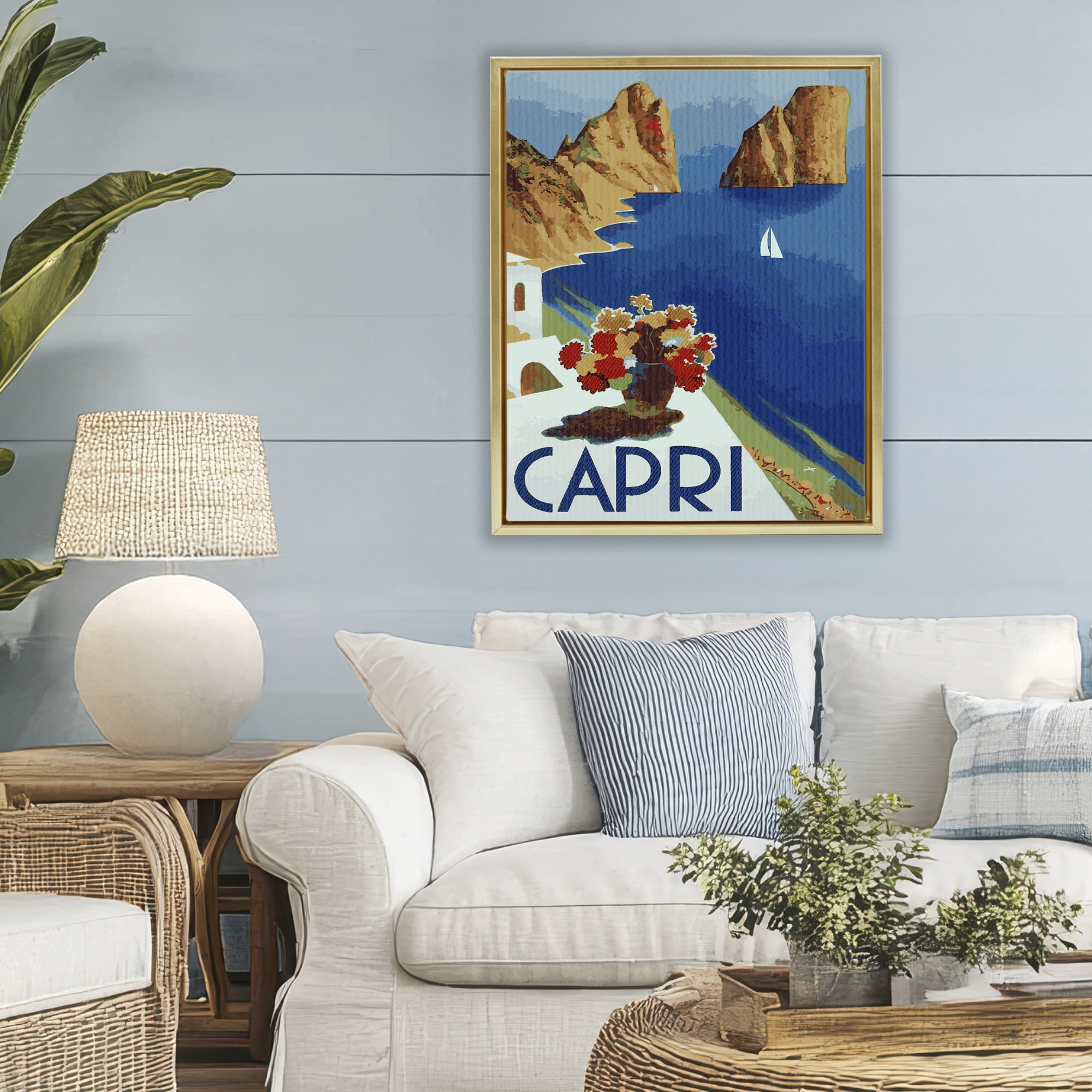 Stupell Industries Capri Island Cliffs Gold Framed Floater Canvas Wall Art, design by Lil' Rue