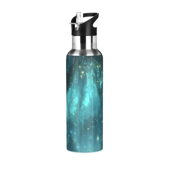Yayeee 20oz Insulated Water Bottle Double Wall Stainless Steel with Flip Straw Lid, Magical Forest