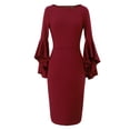 thumbnail image 4 of cfhntfmh Robes Moulantes pour Femmes Robe Cocktail Ajustée à Col Rond Manches Longues Mode Robe Crayon Midi Manches à Volants 3/4, 4 of 5