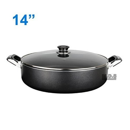 Low Stock Pot 14" Heavy Gauge Non-stick w/ Glass Lid Rice Cooker Casserole 12 QT