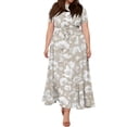 thumbnail image 5 of LWavelet Women's Plus Size Vintage Green Maxi Dress Short Sleeve Tie Waist Casual Lace Trim Dress with Pockets Dark Green 2XL, 5 of 7