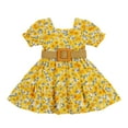thumbnail image 1 of Fortune Robe pour Fillette 1-6 Ans Jaune à Fleurs Imprimées Longueur Genou Robe Trapèze, 1 of 6