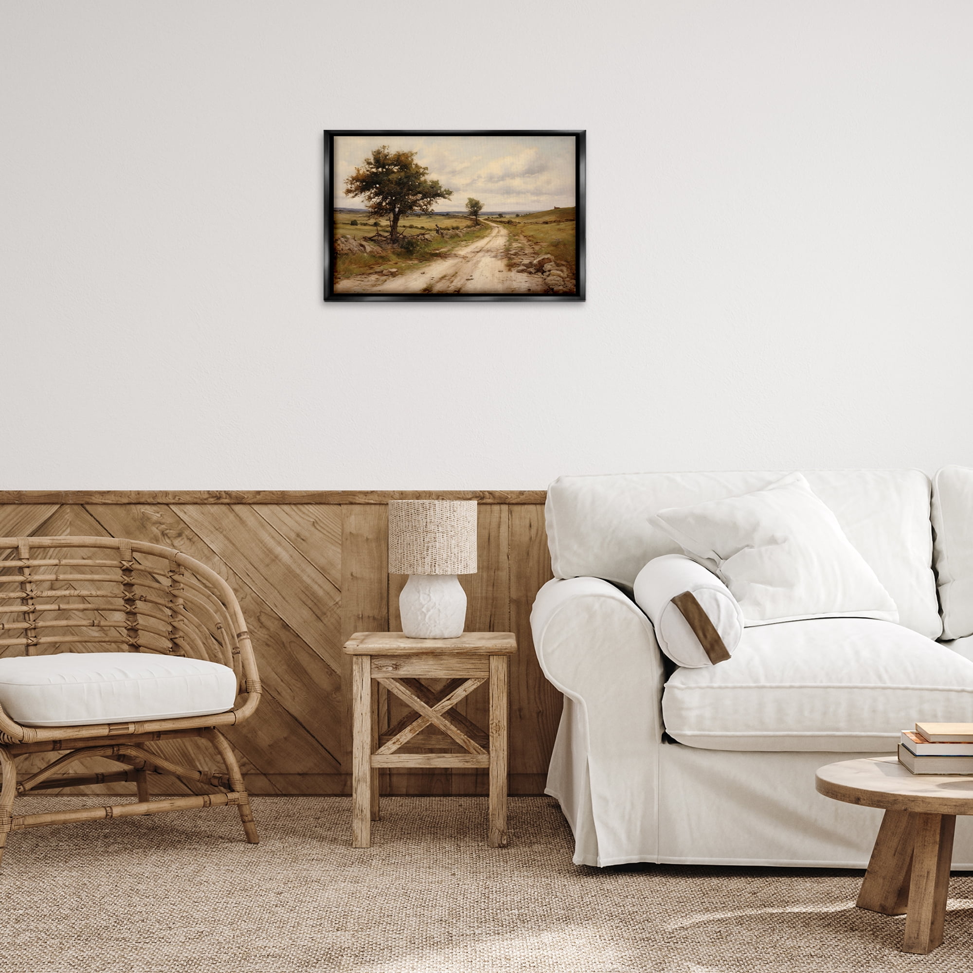 Stupell Industries Road To Nowhere Landscape & Nature Painting Black Floater Framed Canvas Art Print Wall Art, 25 x 17