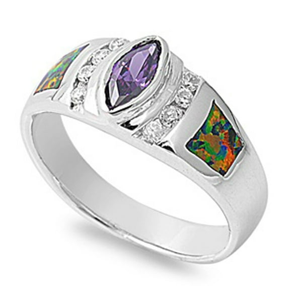 Simulated Amethyst Marquise Polished Thumb Ring ( Sizes 6 7 8 9 10 ) New .925 Sterling Silver Band Rings (Size 10)